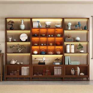博古架实木中式茶叶架茶室茶具摆件展示柜客厅多宝阁隔断置物架子