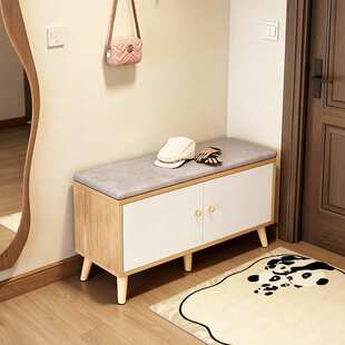 原木风换鞋凳门口家用可收纳可坐鞋柜坐凳一体入户门带柜门鞋架子