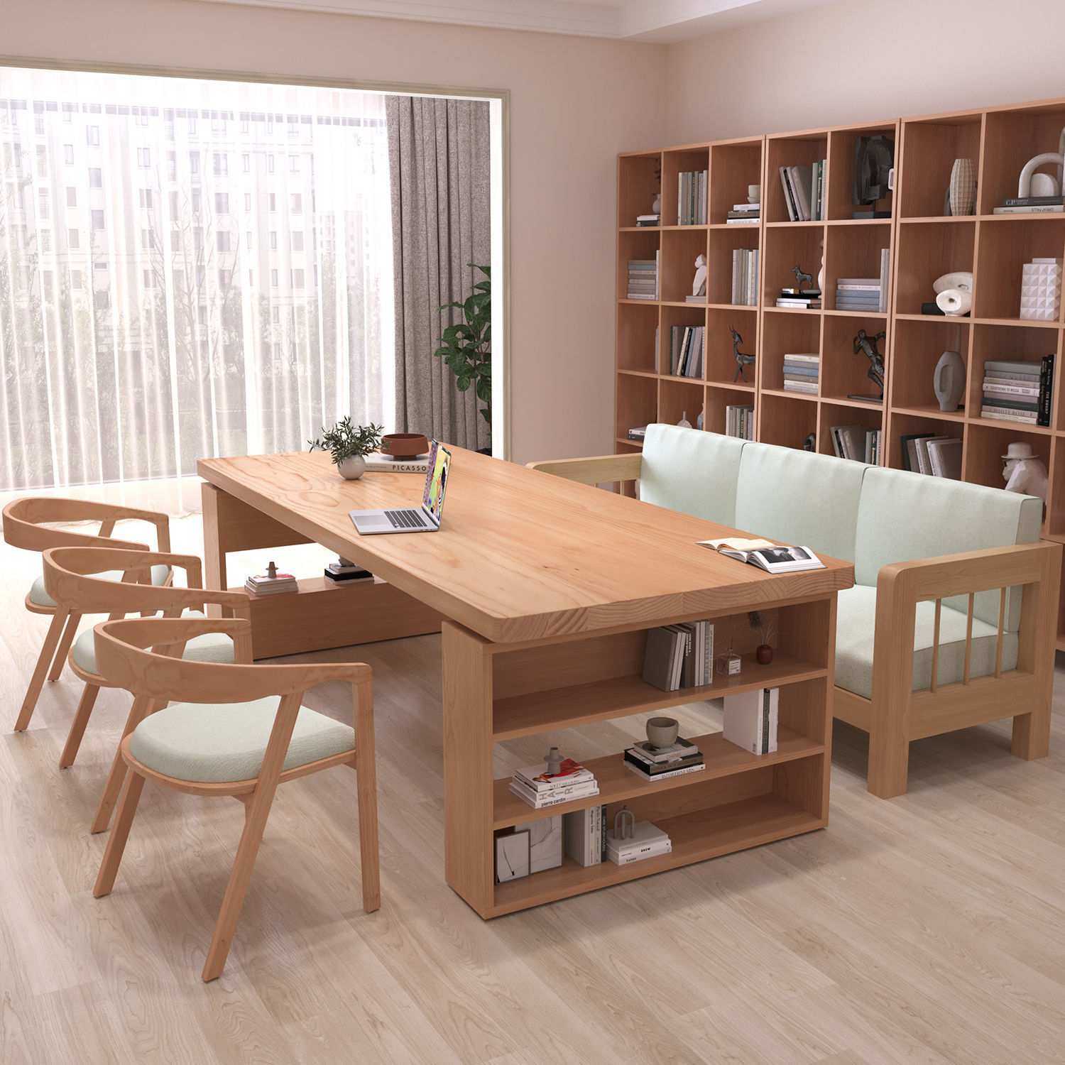 严选实木大书桌客厅家用双人简约书架一体学习桌多功能学生阅读桌,电子元器件市场,其它元器件,淘宝优惠券,粉丝福利购,淘宝优惠卷