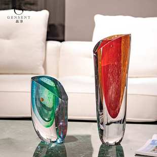 晶淳 加厚水晶底轻奢琉璃花瓶玻璃 样板房水培鲜花现代艺术摆件