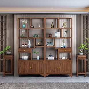 新中式博古架实木多宝阁茶叶书置物架榆木隔断加厚展示柜办公茶室