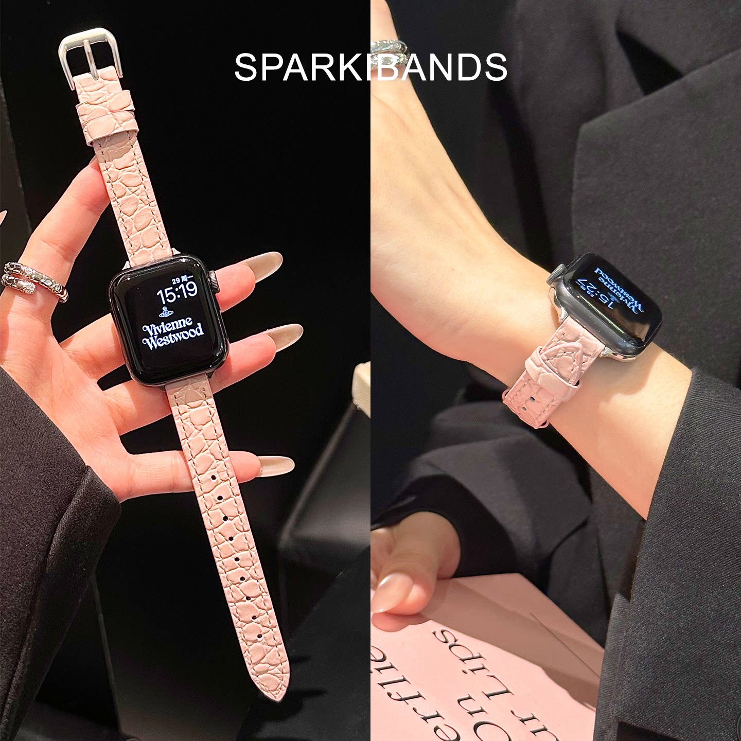 【头层牛皮】适用applewatch12表带苹果手表s11女款iwatchs9鳄鱼纹皮质SE春秋新款41mm高级s6/7