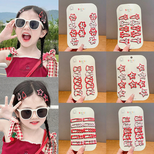 儿童发夹女童bb夹红色波点发卡花朵五角星云朵刘海夹侧边碎发固定