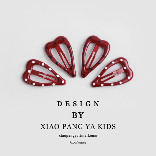 儿童红色波点爱心发夹