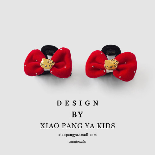 新年儿童红色kt猫蝴蝶结发夹bb夹