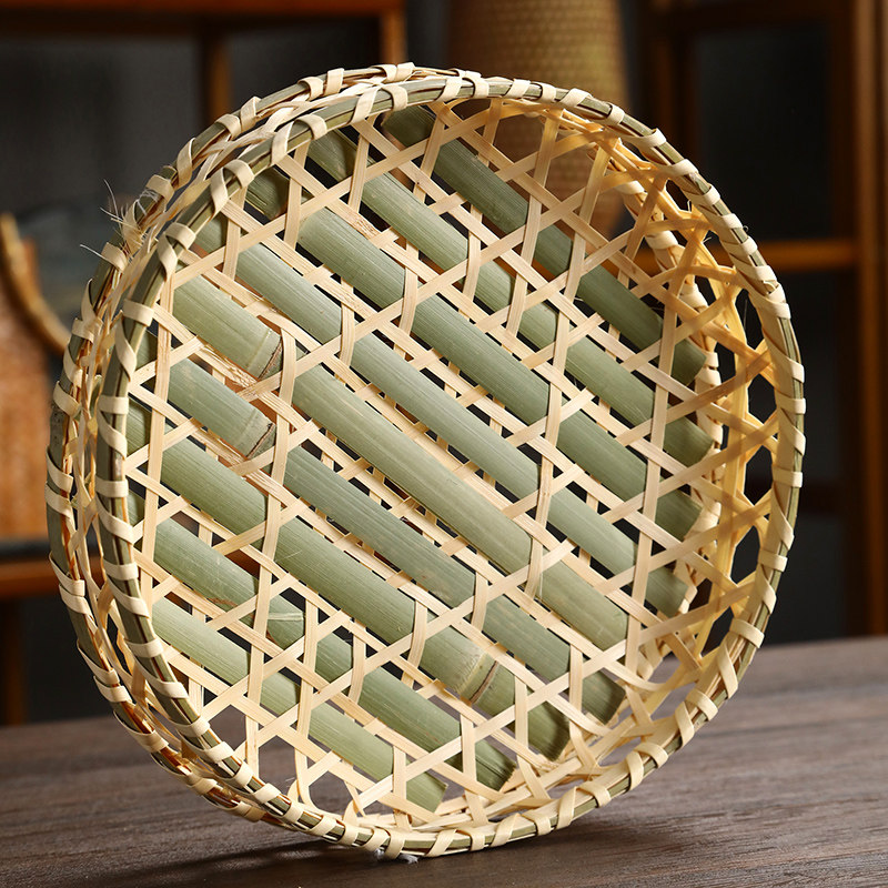 竹制品竹编双层点心篮实木架收纳筐镂H空竹篮厨房客厅水果盘干果