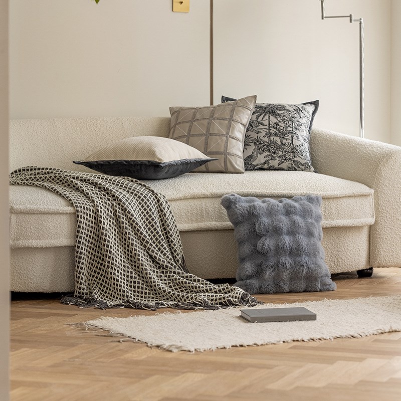 依兮 法式复古沙发抱枕套轻奢黑白抱枕靠垫中古客厅靠.垫冬季毛绒