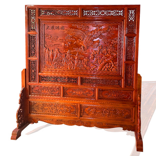 东阳木雕实木插屏落地屏风中式仿C古座屏酒店玄关隔断客厅柜子插