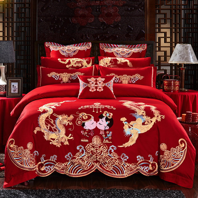 新婚庆四件套全棉大红色纯棉刺z绣结婚礼六八十件套喜被子床上用,床上用品,婚庆床品套件,淘宝优惠券,粉丝福利购,淘宝优惠卷