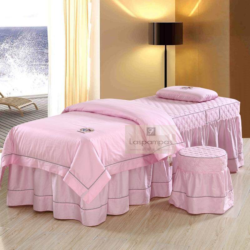 美容床罩四件套欧式纯棉美容院专用按摩床订做R韩式高档纯色床罩