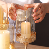 饰品摆 复古客厅餐桌婚W庆装 轻奢欧式 金属玻璃五头蜡烛台三头美式