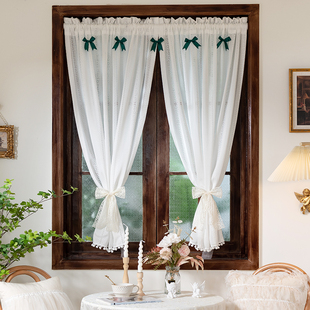 美式田园b窗帘卧室门帘短款半帘法式镂空纱帘厨房免打孔安装隔断