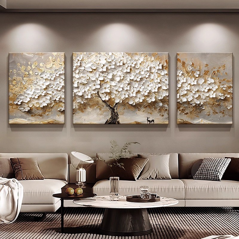 发财树高级c感客厅装饰画浮雕肌理立体感沙发背景墙挂画寓意好壁图片