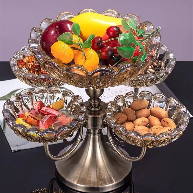 果盘家用客厅g茶几欧式轻奢可旋转多层零食摆放盘水晶玻璃糖果盘,餐饮具,果盆/果盘/果篮,淘宝优惠券,粉丝福利购,淘宝优惠卷