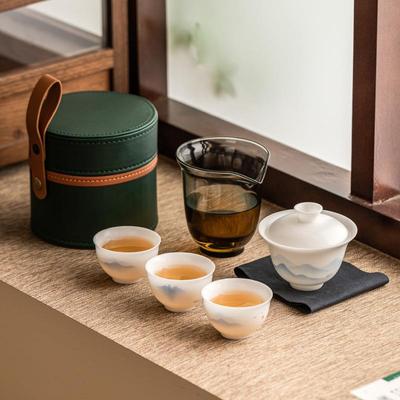 张丽娇大师素烧羊脂玉瓷盖碗茶杯不烫手公道杯户外便携式旅行茶具