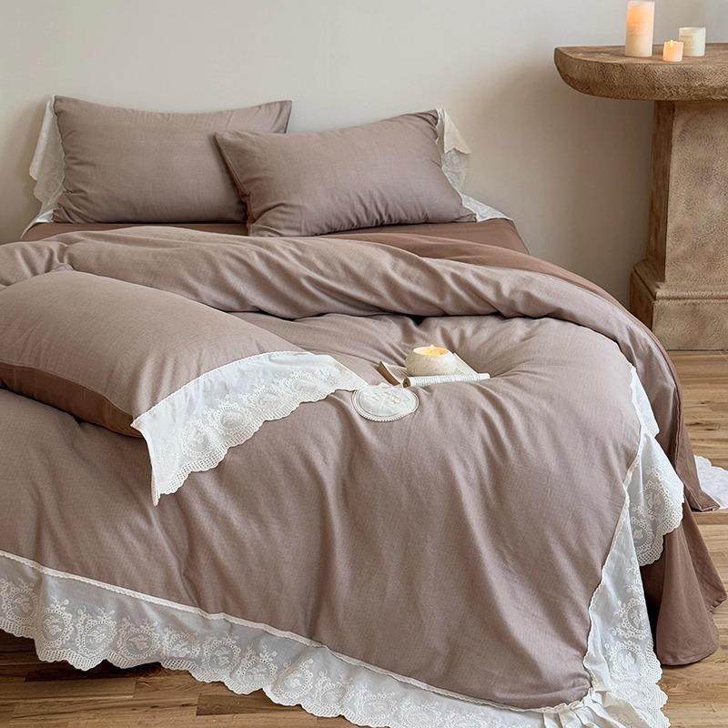 法式复古风柔软全棉双层纱四件套简约纯色蕾丝花边被套床上用品,3C数码配件,其它配件,淘宝优惠券,粉丝福利购,淘宝优惠卷