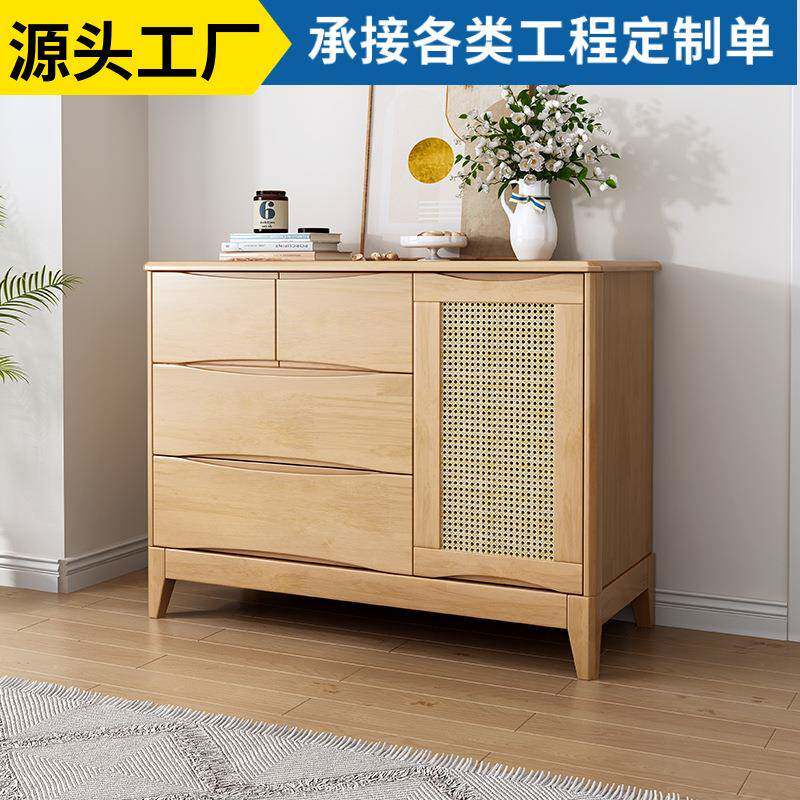 实木双门斗柜卧室高款电视柜厨房餐边橱柜六斗藤编储物收纳柜子