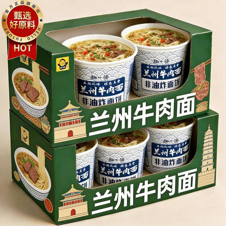 正宗兰州牛肉面拉面桶装官方旗舰店非油炸汤面泡面手工速食方便面