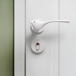 烁盾小鸟门锁现代室内卧室房门锁静音磁吸木门锁白色分体门把手