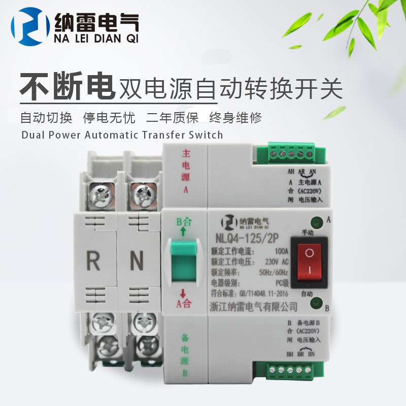 220V二极双电源自动转换开关63A100A2P发电机市电切换不断电家用