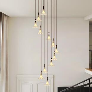 大厅别墅朵多头跃层陶瓷客厅木槿花复式楼梯吊灯主灯法式中古挑空