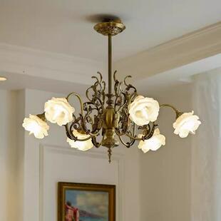 法式古典全铜客厅吊灯浪漫复古田园花朵轻奢客厅卧室灯具餐厅吊灯