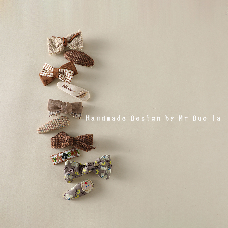 咖色蝴蝶结发夹宝宝布艺毛绒