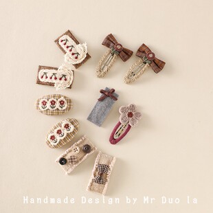 念念女童甜美蕾丝刺绣小花bb夹宝宝布艺蝴蝶结高质感发夹发卡头饰