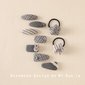 2025年新款 女宝宝布艺格纹发夹女童灰色系刘海夹BB夹百搭发卡发饰