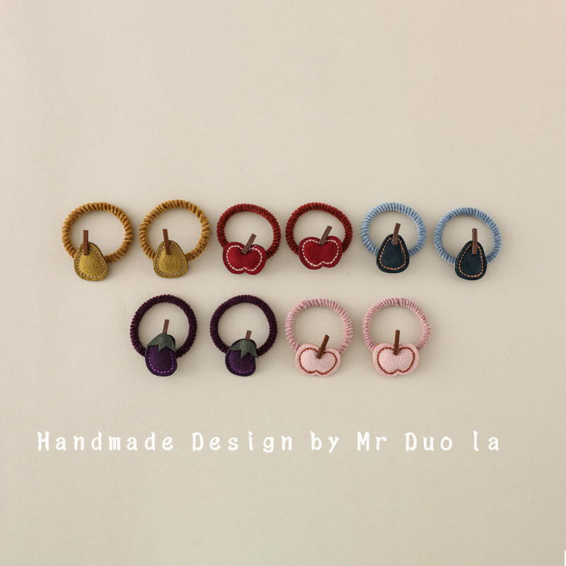 秋冬皮绒苹果小熊可爱头饰宝宝扎发皮筋头绳简约小号发绳对装发圈