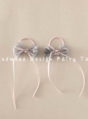 韩系头绳宝宝飘带蝴蝶结皮筋小女孩灰色网纱超仙发圈发绳女童头饰