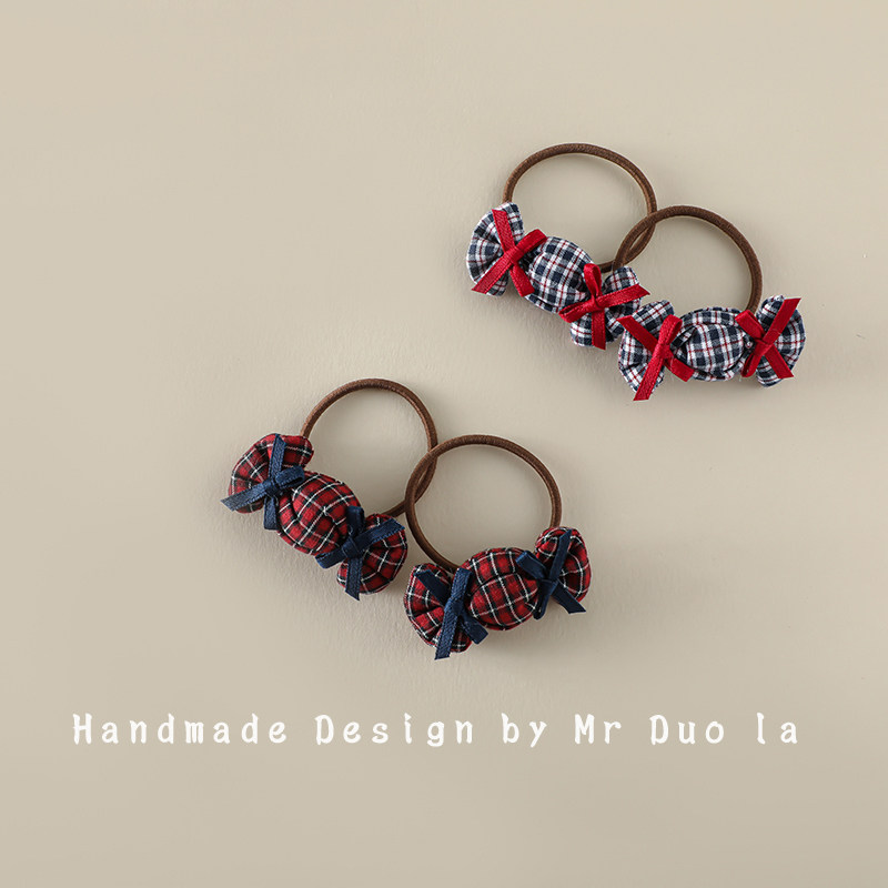 布艺格纹立体糖果儿童发圈甜美蝴蝶结马尾宝宝头绳韩版马尾头绳