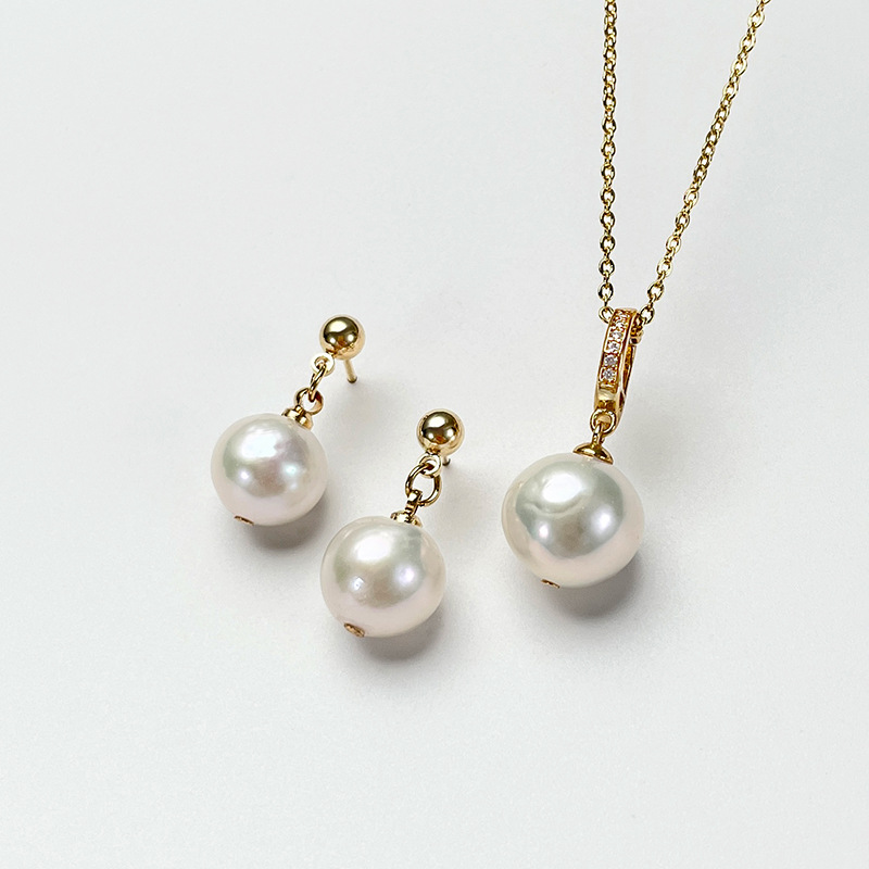 淡水有核11-12耳钉吊坠天然珍珠两件套短款锁骨链网红颈链耳环女