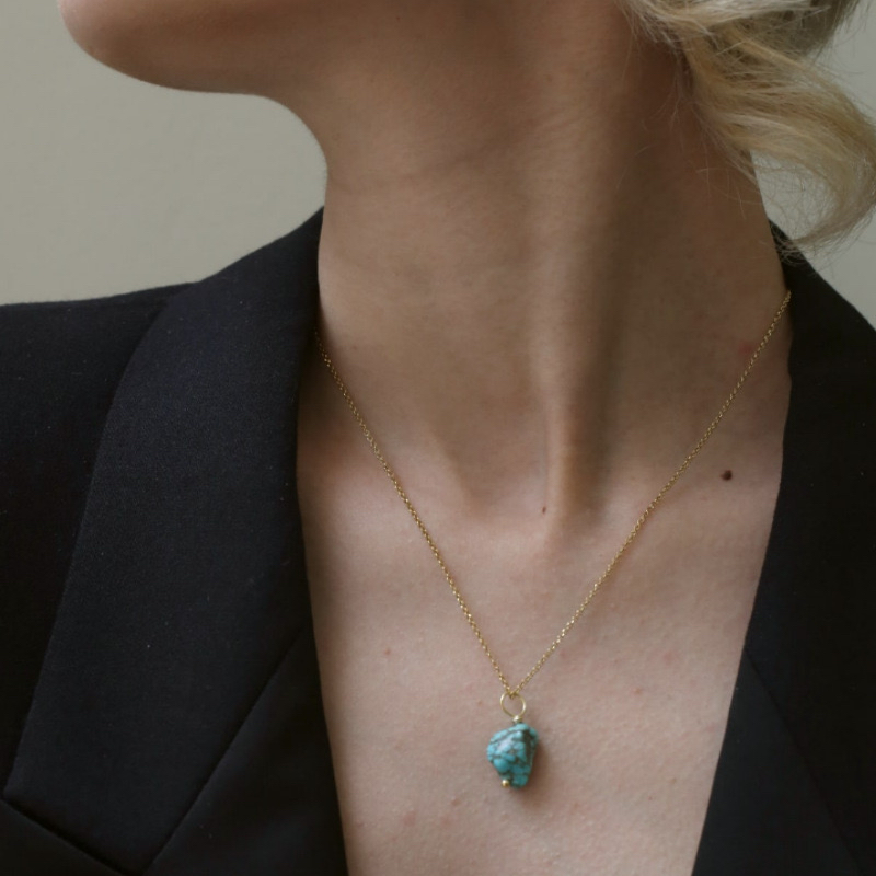 日韩简约天然绿松石不规则潮流锁骨链男女个性小众设计感项链项饰