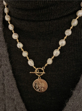 韩国轻奢高级感巴洛克淡水珍珠毛衣链女长款气质百搭时尚锁骨链