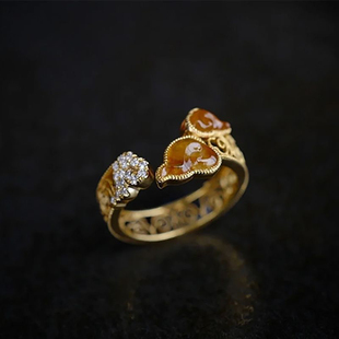 复古新中式花丝祥云纹戒指女宫廷风指环清冷感古着开口可调节戒