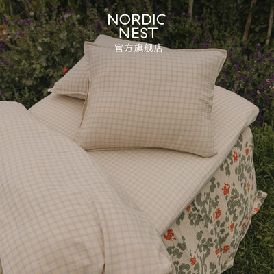 Garbo friends Gingham Sky Blue天蓝色格纹北欧家纺床品被套床笠