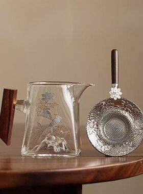 玻璃公道杯分茶器高端耐热送侧把锦鲤茶漏