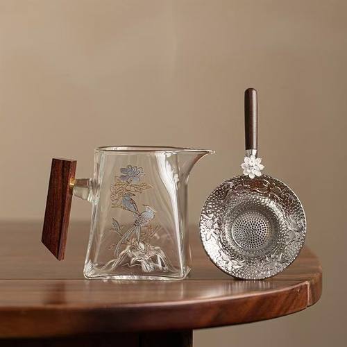 玻璃公道杯分茶器高端耐热送侧把锦鲤茶漏