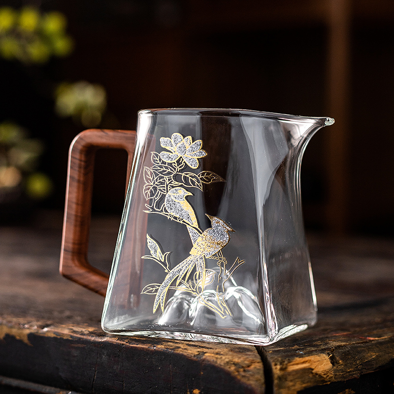 胡桃木观山公道杯带手柄耐热分茶器高档泡茶倒茶公杯茶海茶具