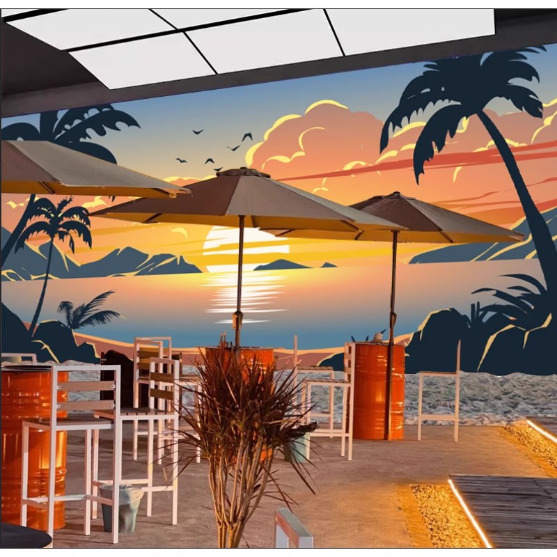 东南亚棕榈树壁画夏威夷海边墙纸