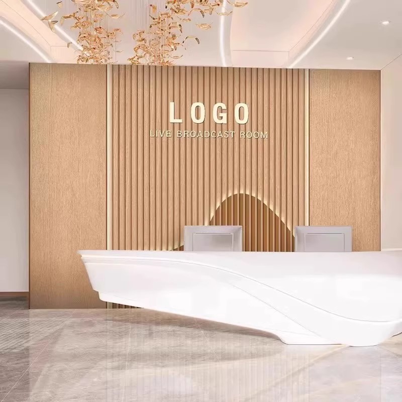 公司前台背景墙纸仿真8d格栅壁画