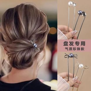 新款中式古风简约金属蝴蝶结带钻U型发簪盘发簪子插梳发钗高级感