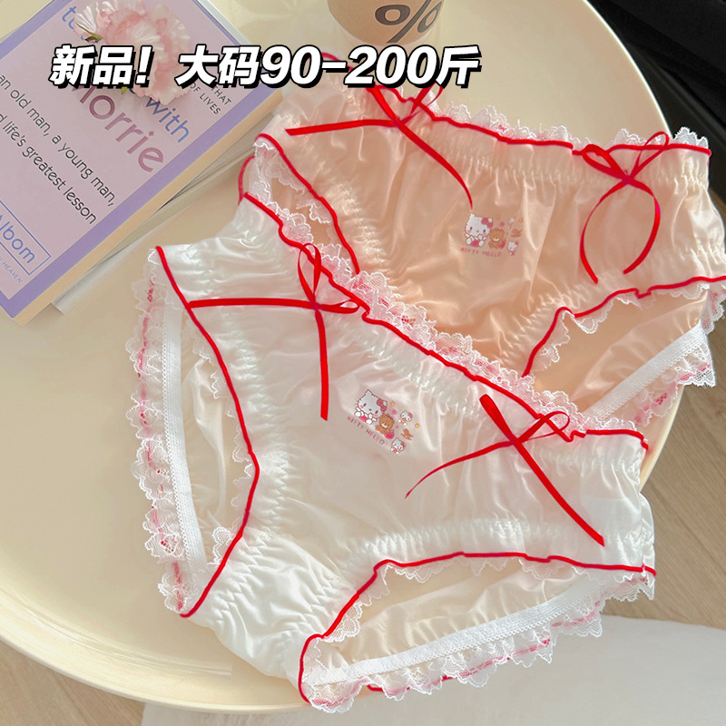 秋冬新款200斤少女蕾丝内裤中腰治愈系猫咪三角裤日系蝴蝶结可爱