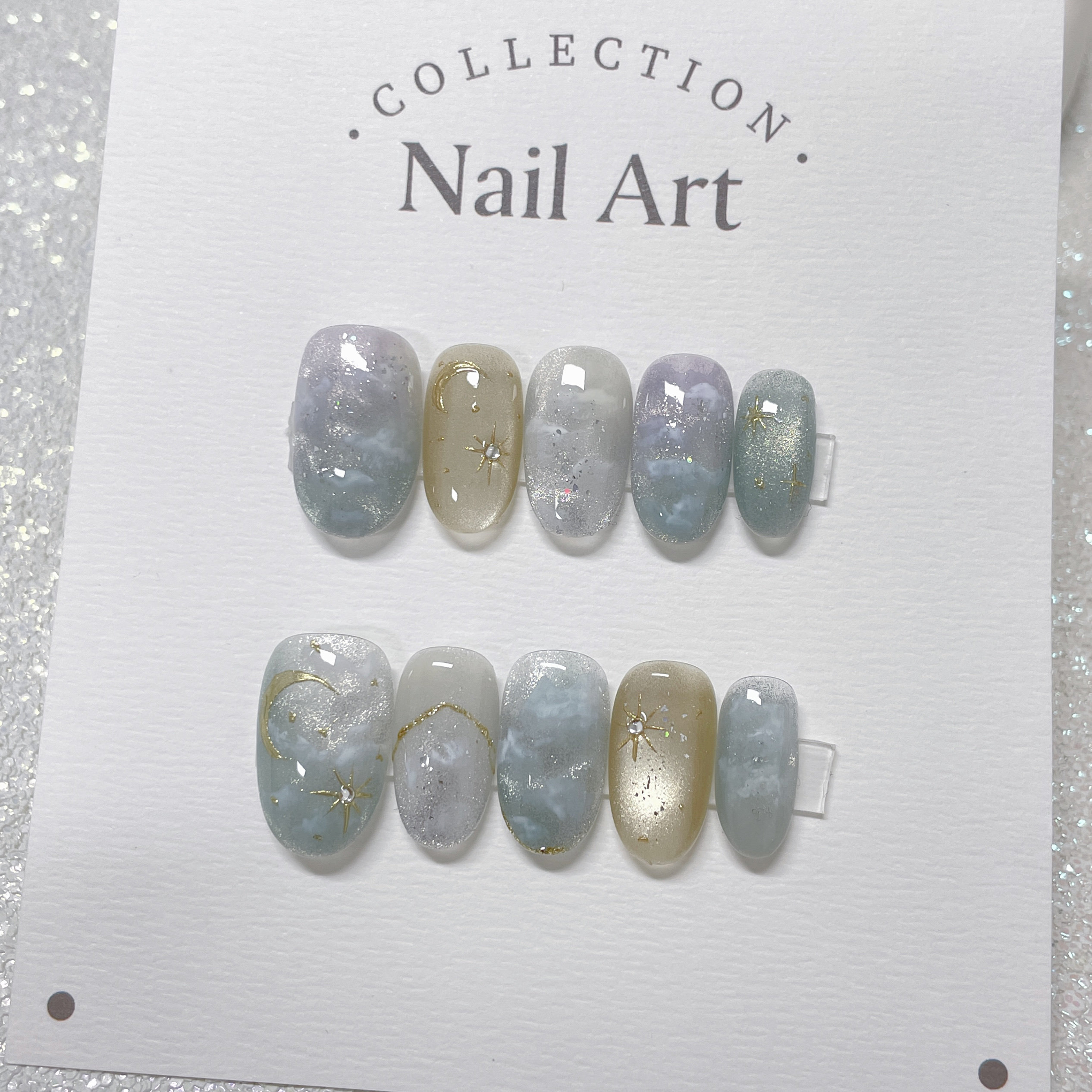 【天际】纯手工蓝色星空穿戴甲美甲2025新款显白气质流色nails