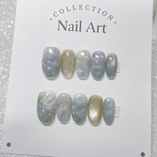 显白气质流色nails 纯手工蓝色星空穿戴甲美甲2025新款 天际
