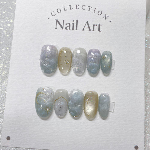 纯手工蓝色星空穿戴甲新款显白