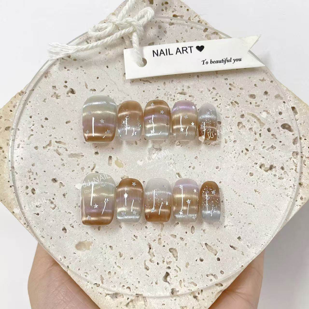 【星灵】手工穿戴甲片猫眼渐变色星星图案美甲贴片成品甲片,彩妆/香水/美妆工具,穿戴甲/甲片,淘宝优惠券,粉丝福利购,淘宝优惠卷