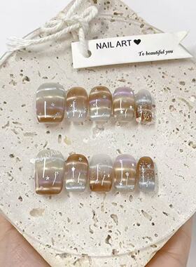 【星灵】手工穿戴甲片猫眼渐变色星星图案美甲贴片成品甲片