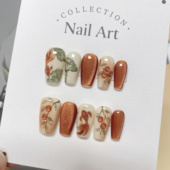 纯手工穿戴甲晕染琥珀秋冬2025新款 吉庆有余 高级感美甲nails